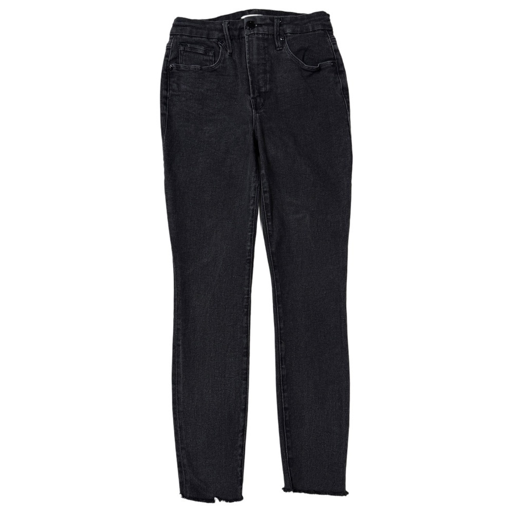 {Good American} "Good Legs Skinny Raw Hem" Black Stretch Denim Jeans - Picture 6 of 6